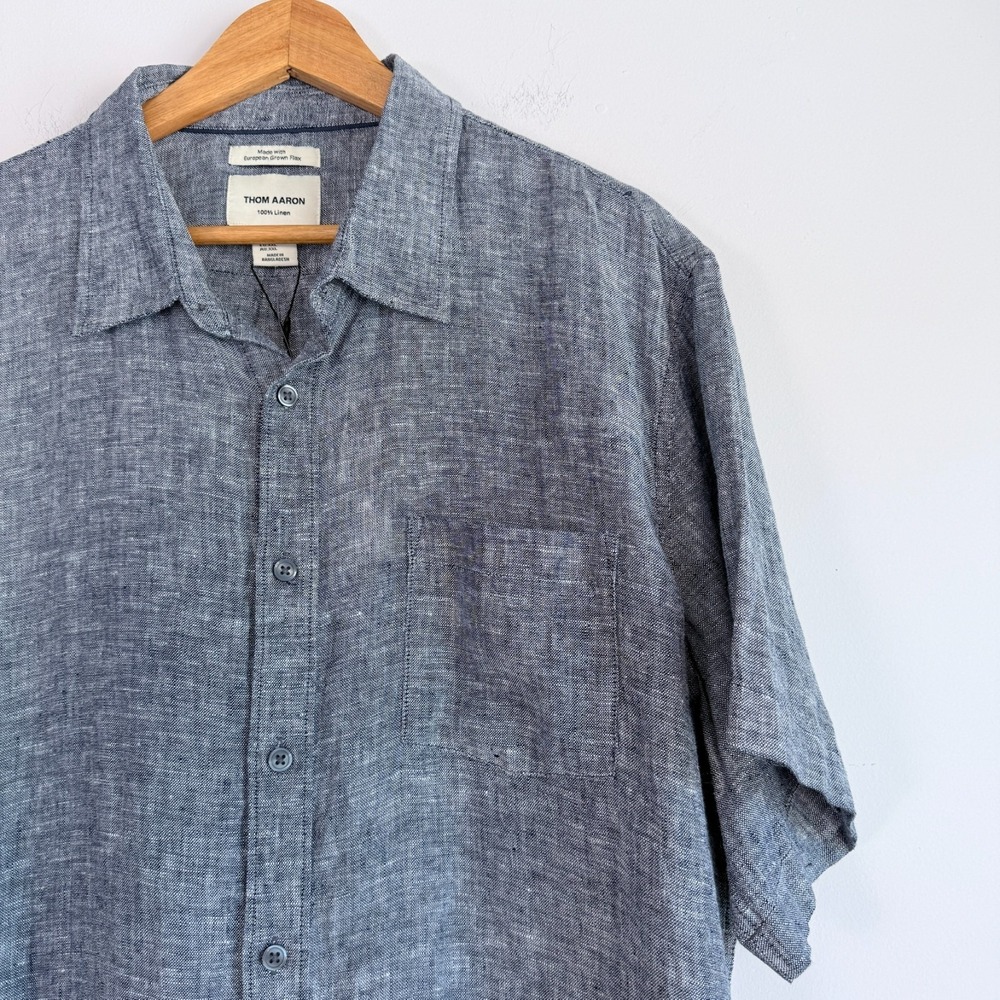 Thom Aaron Linen Short Sleeve Shirt Size XXL Preppy Coastal Vacation Travel - Picture 3 of 8